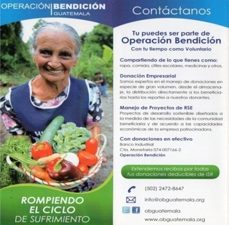 Material de la iniciativa Operación Bendición, apoyo a personas mayores y necesitadas